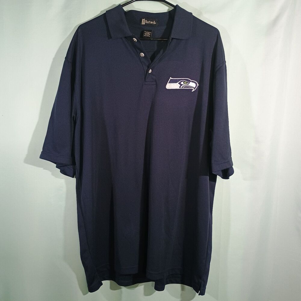 Seattle Seahawks Polo Shirt Mens Navy NFL Team Logo Short Sleeve Collared Shirt